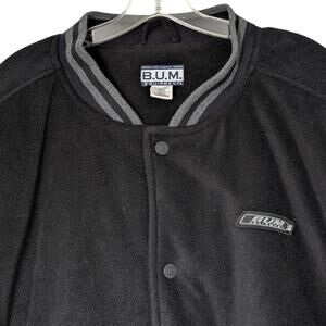 B.U.M. Equipment Jacket Mens XL Black Gray Varsity Fleece Snap Front Bomber‎